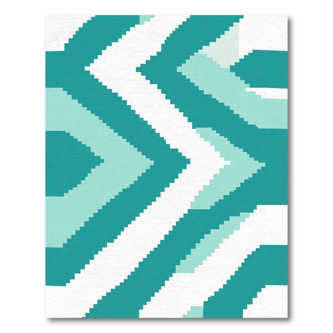 Coastal Teal Geometric Chevron Stripes Rug