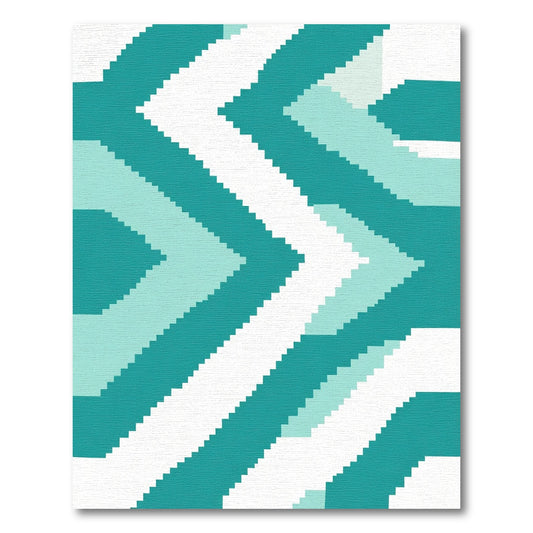 Coastal Teal Geometric Chevron Stripes Rug