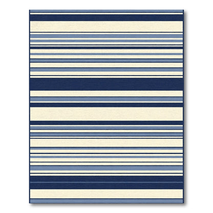 Navy Blue Cream Lined Contemporary Rug