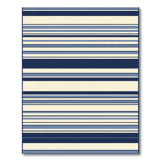 Navy Blue Cream Lined Contemporary Rug