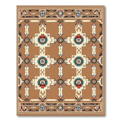 Brown Orange Floral Geometric Border Rug