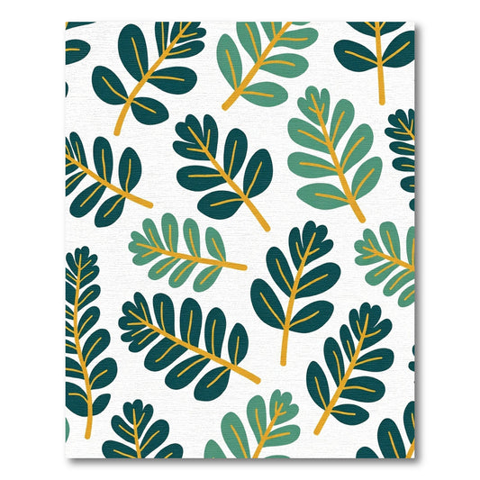Teal Green Leafy Branch Composition Rug