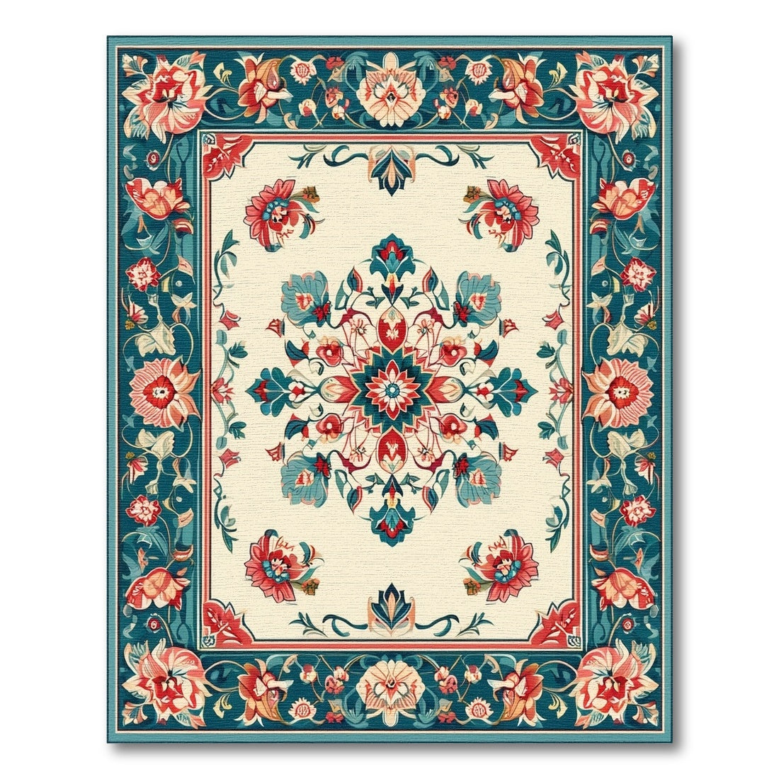 Blue and Teal Medallion Teal Floral Medallion Vintage Area Rug