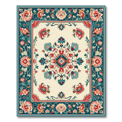 Blue and Teal Medallion Teal Floral Medallion Vintage Area Rug