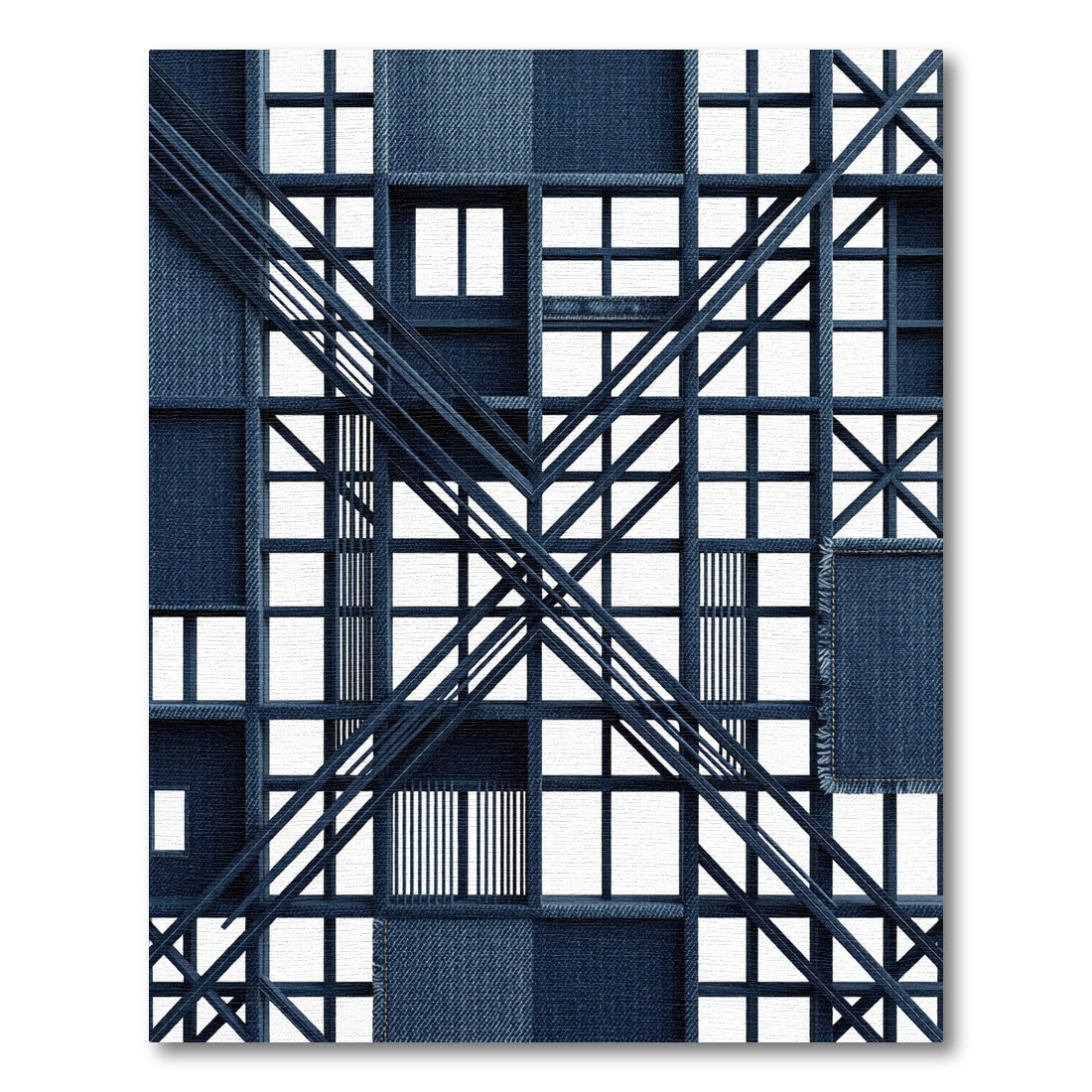 Indigo Denim Grid Intersecting Lines Rug