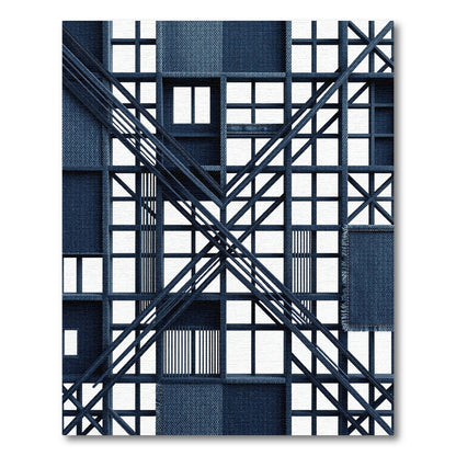 Indigo Denim Grid Intersecting Lines Rug