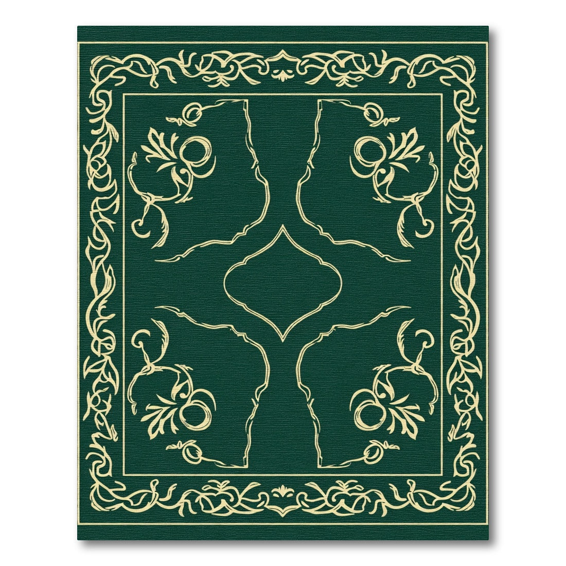 Emerald Green Golden Floral Arabesque Rug