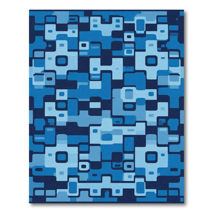 Deep Blue Abstract Geometric Block Rug