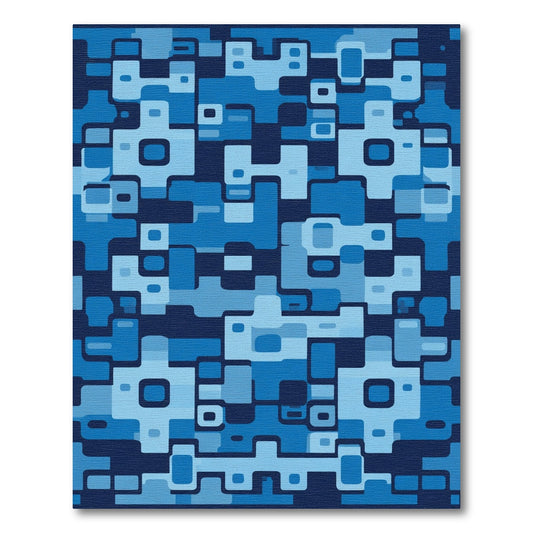Deep Blue Abstract Geometric Block Rug