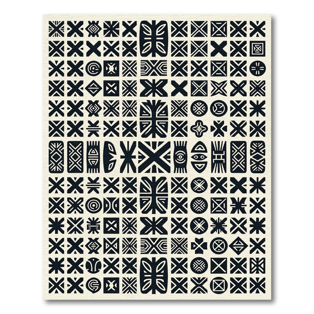 Tribal Geometric Black Symbols Rug