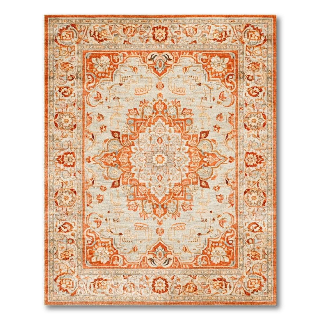 Floral Orange Floral Persian Area Rug