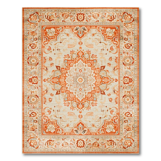 Floral Orange Floral Persian Area Rug