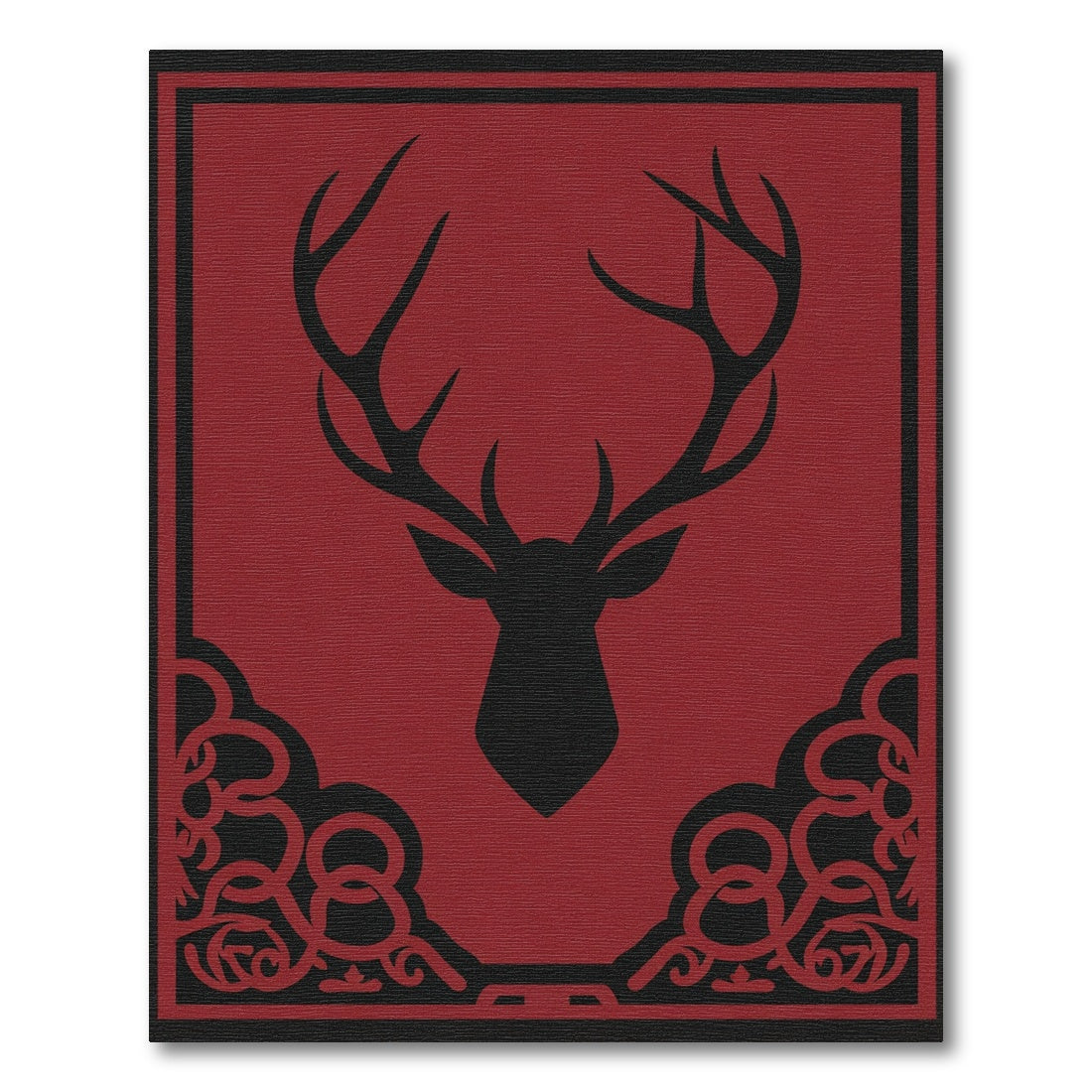 Crimson Stag Head Ornate Border Rug