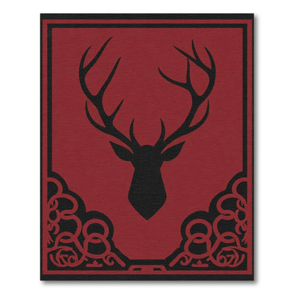 Crimson Stag Head Ornate Border Rug