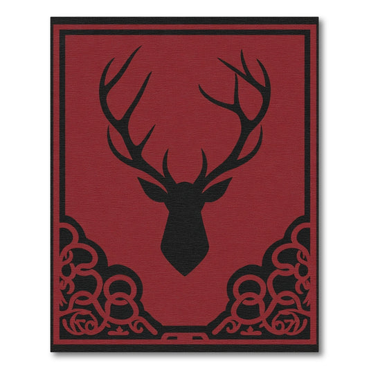 Crimson Stag Head Ornate Border Rug