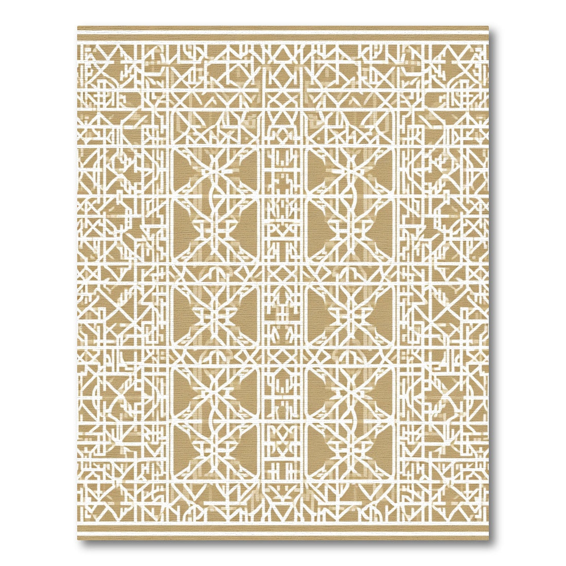 White Geometric Lattice Bronze Field Rug
