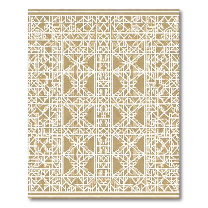 White Geometric Lattice Bronze Field Rug