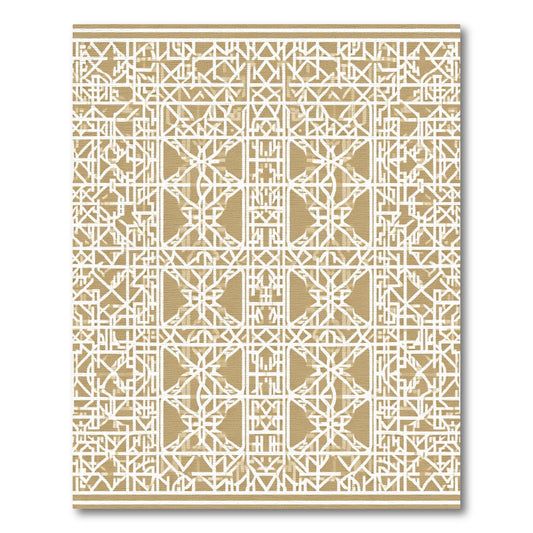 White Geometric Lattice Bronze Field Rug