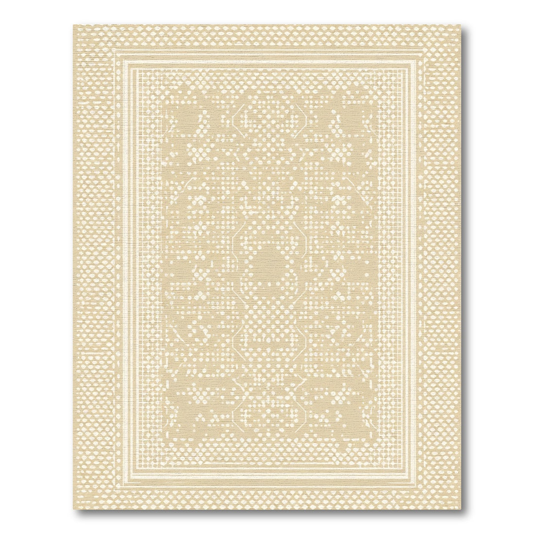 Cream Geometric Dot Medallion Border Rug