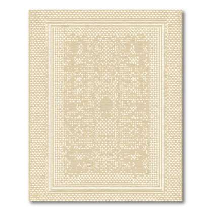 Cream Geometric Dot Medallion Border Rug
