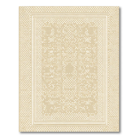 Cream Geometric Dot Medallion Border Rug