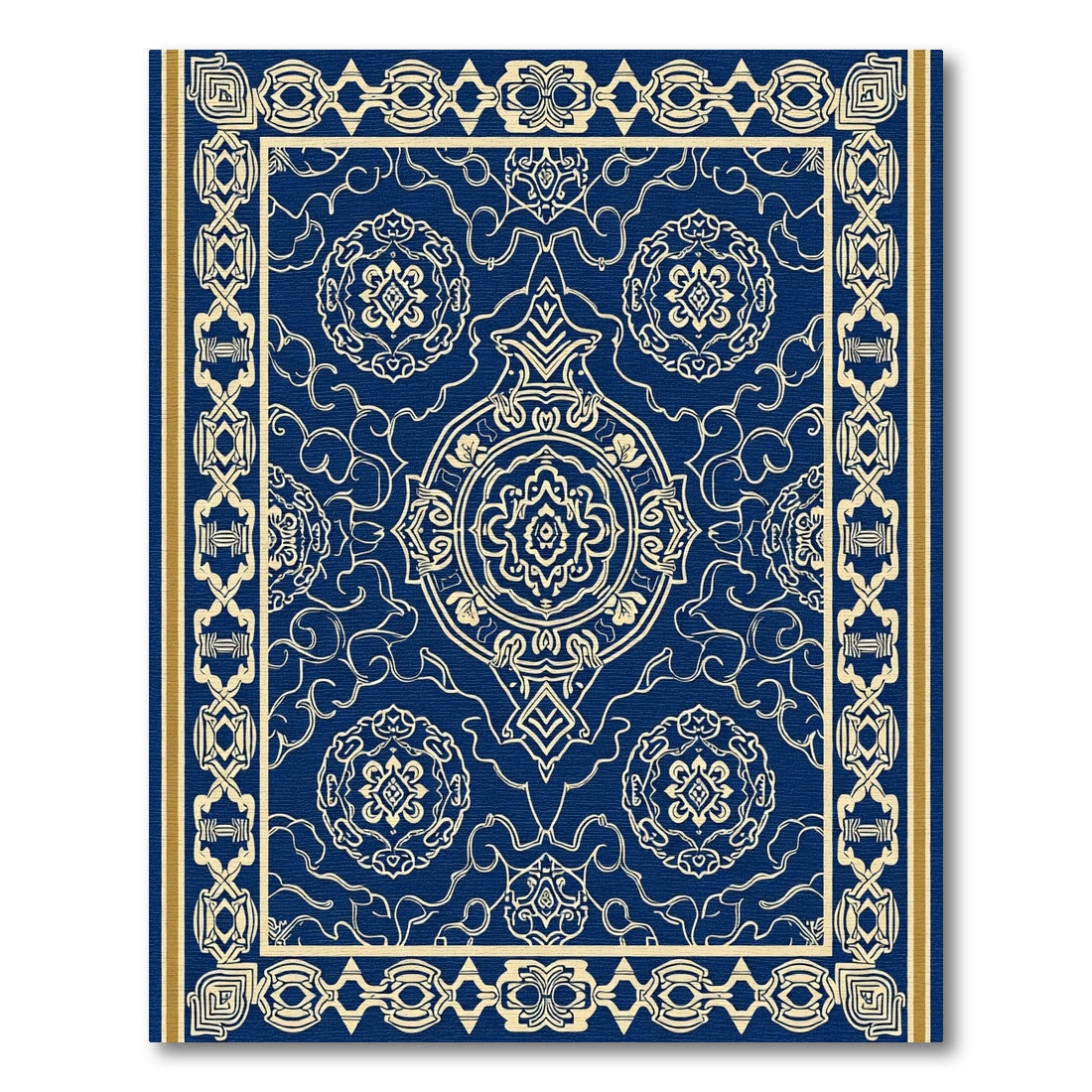 Navy Blue Golden Filigree Medallion Rug
