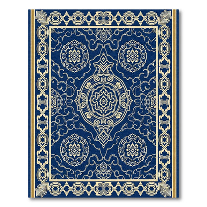Navy Blue Golden Filigree Medallion Rug