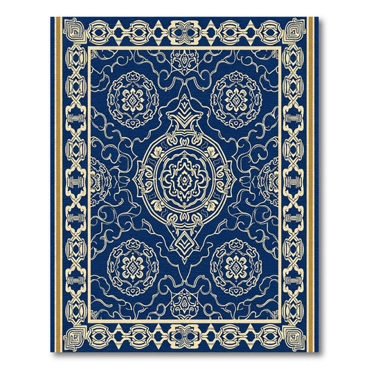 Navy Blue Golden Filigree Medallion Rug
