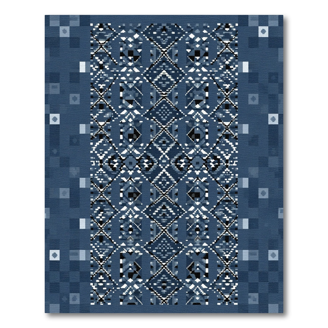 Deep Blue Pixelated Diamond Geometric Rug
