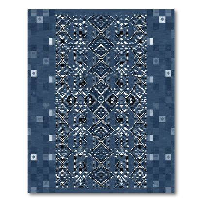Deep Blue Pixelated Diamond Geometric Rug
