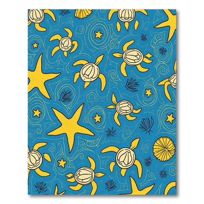 Sea Turtle Yellow Starfish Ocean Swirls Rug