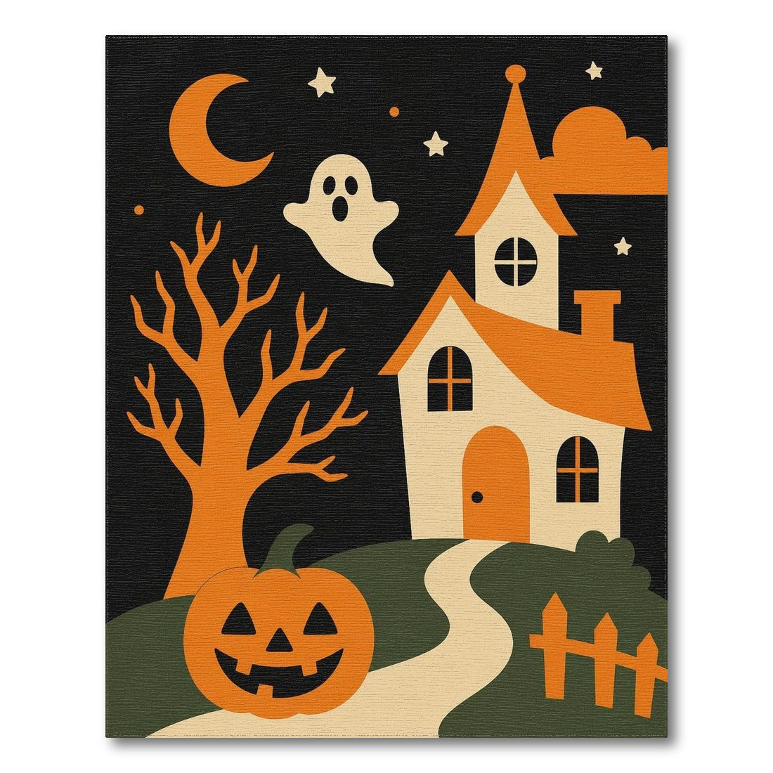 Halloween Haunted House Orange Kids Rug