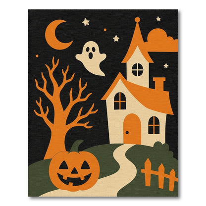 Halloween Haunted House Orange Kids Rug