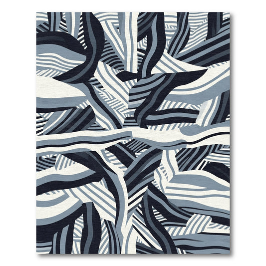 Mono Blue Abstract Ribbon Overlay Rug