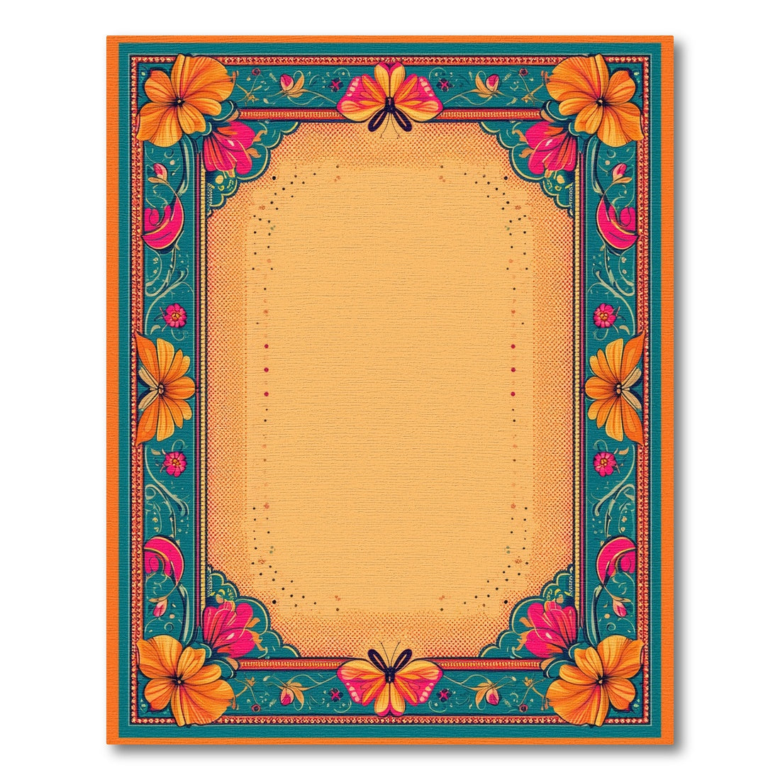 Vibrant Floral Butterfly Teal Border Area Rug