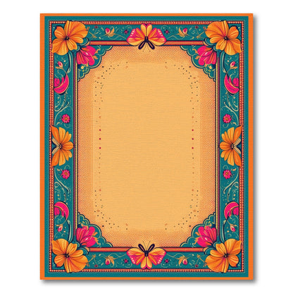 Vibrant Floral Butterfly Teal Border Area Rug