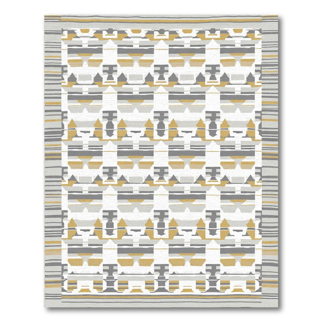 Geometric Ochre Gray Grid Rug