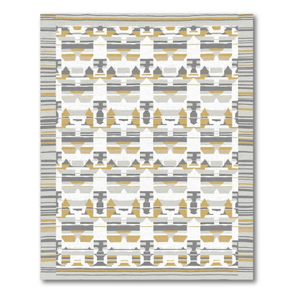 Geometric Ochre Gray Grid Rug