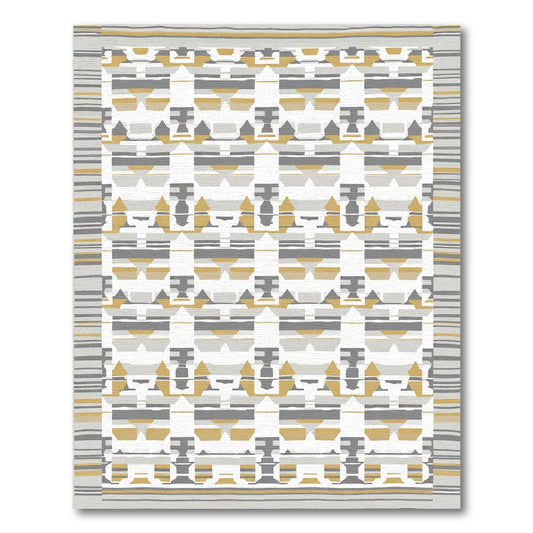 Geometric Ochre Gray Grid Rug