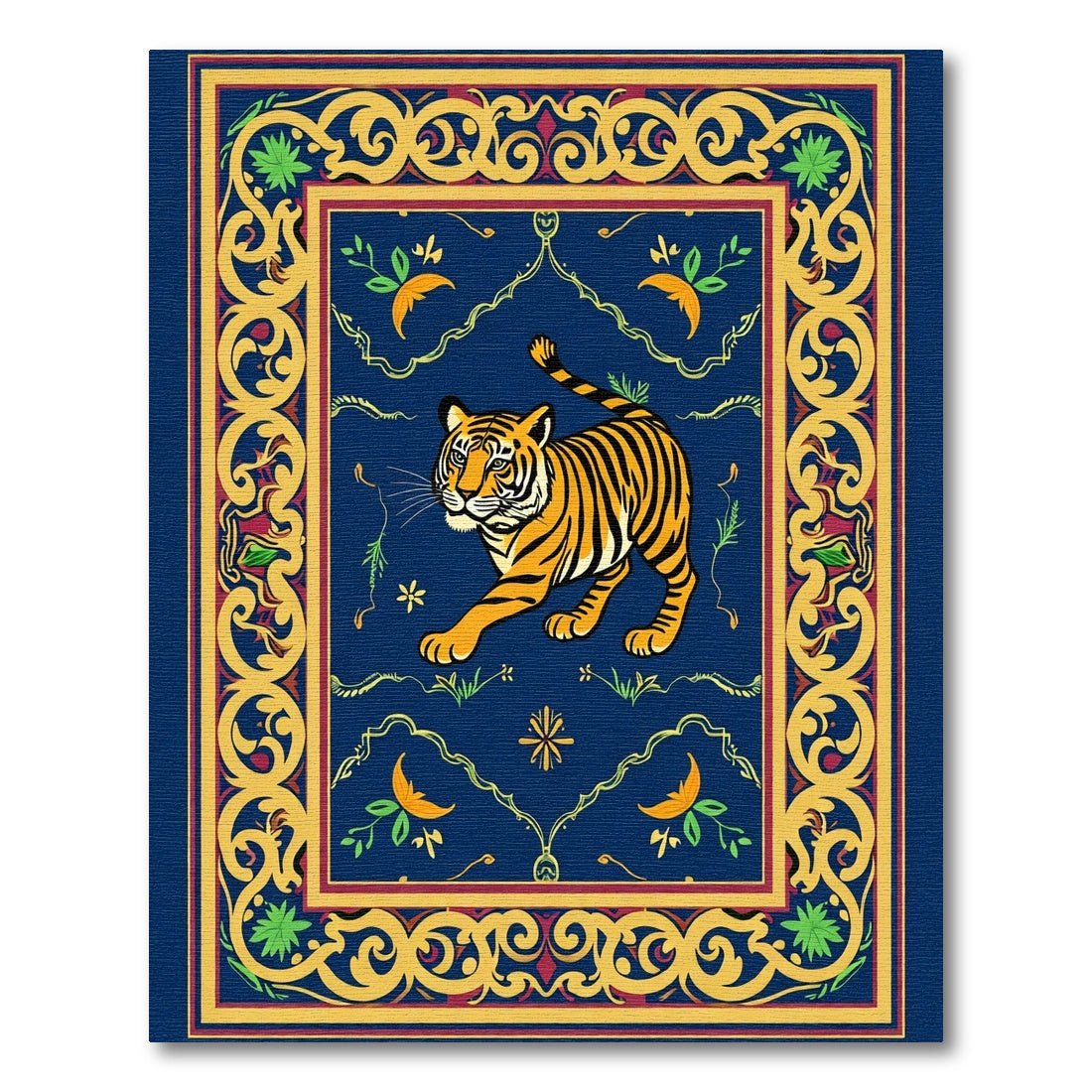 Majestic Tiger Blue Golden Floral Rug
