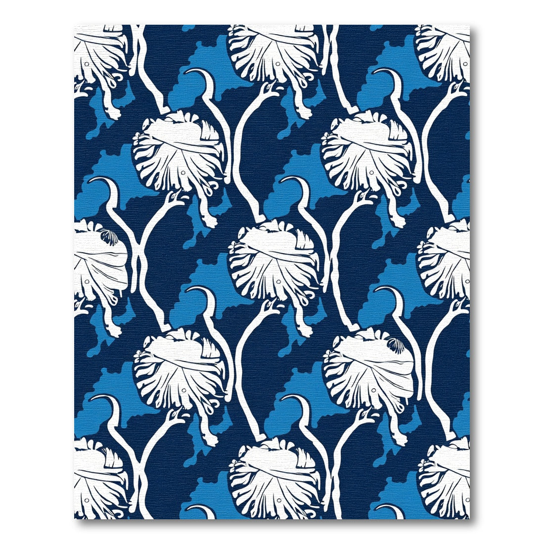 Deep Blue White Floral Vine Rug