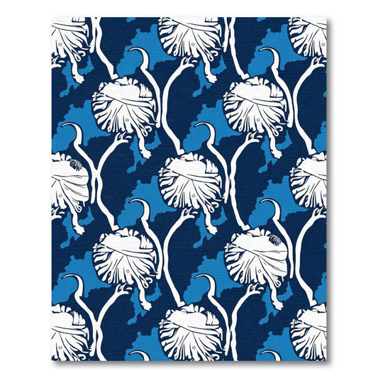 Deep Blue White Floral Vine Rug