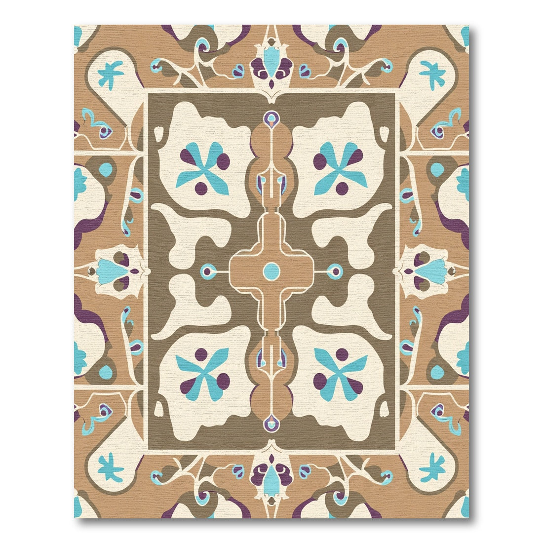 Brown Cream Turquoise Floral Medallion Rug