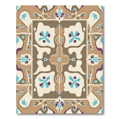 Brown Cream Turquoise Floral Medallion Rug