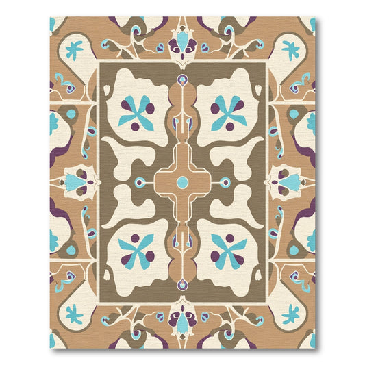 Brown Cream Turquoise Floral Medallion Rug