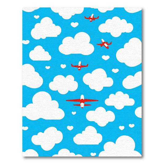 Red Planes White Clouds Sky Rug