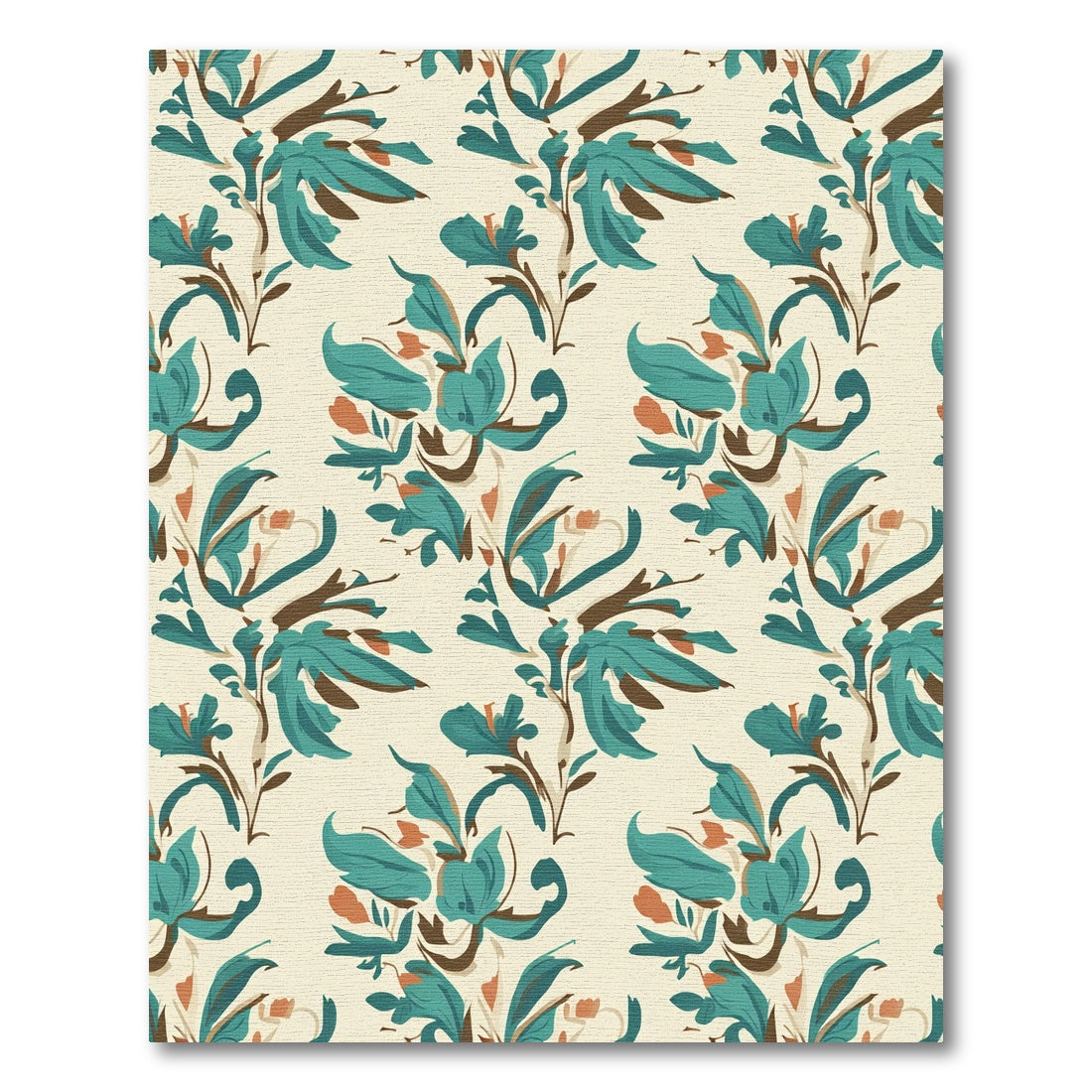 Turquoise Floral Vine Cream Rug