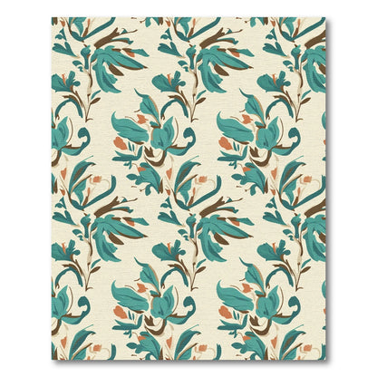 Turquoise Floral Vine Cream Rug