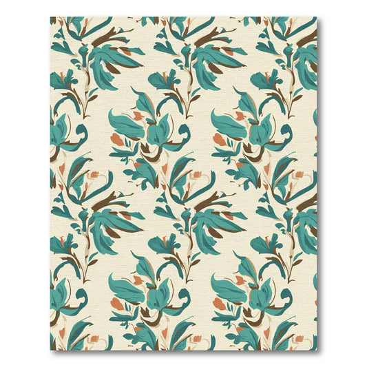 Turquoise Floral Vine Cream Rug