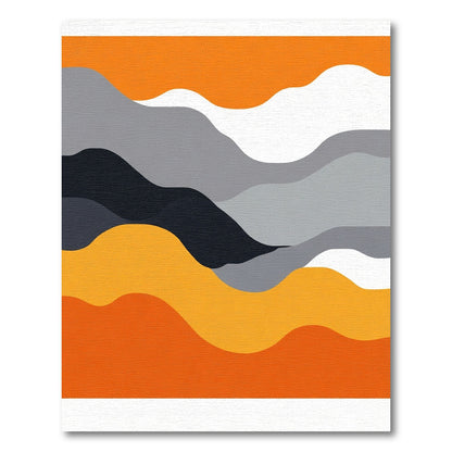 Orange Gray Abstract Wave Rug